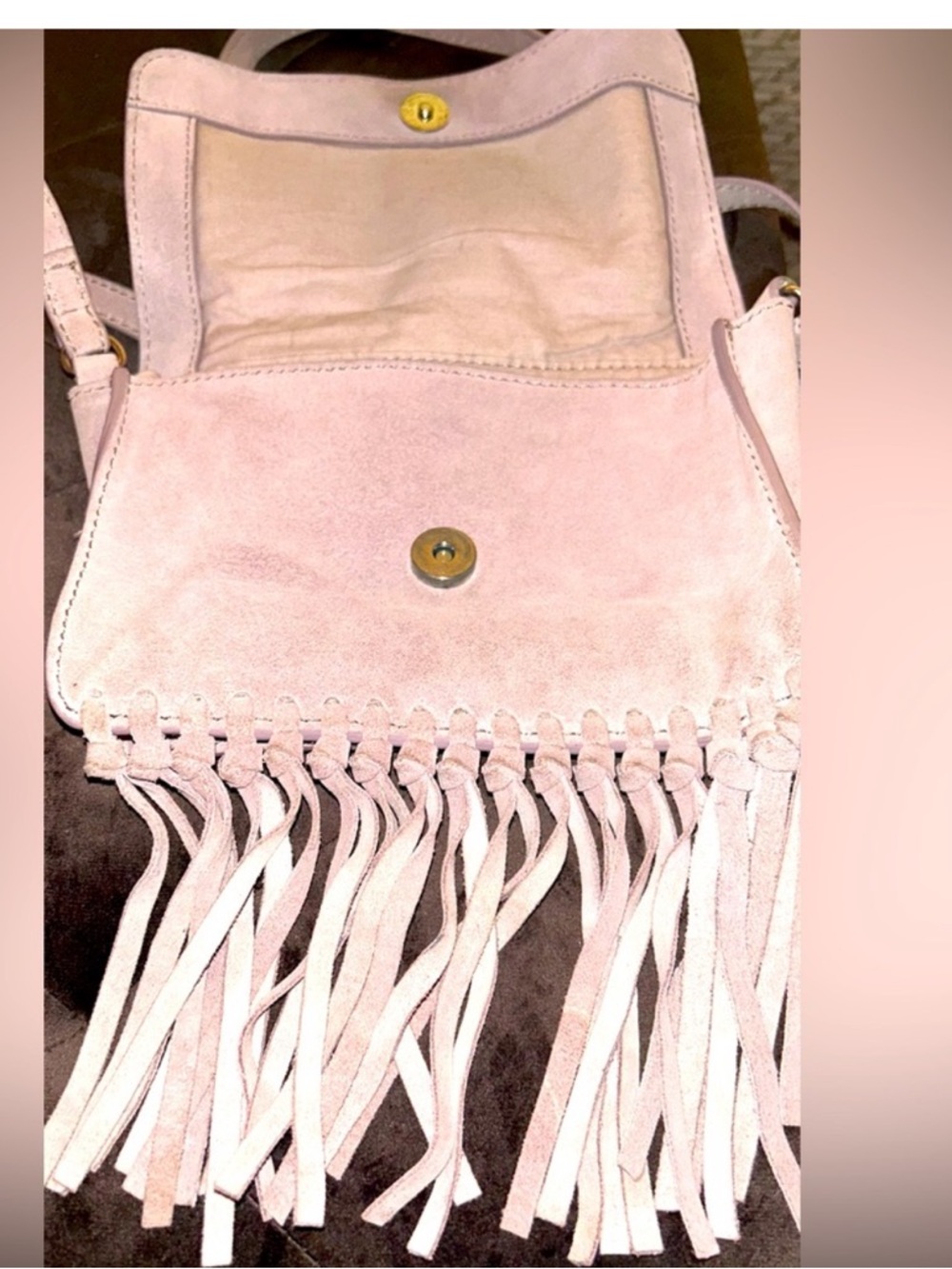 H&M Pink Suede Fringe Shoulder Bag